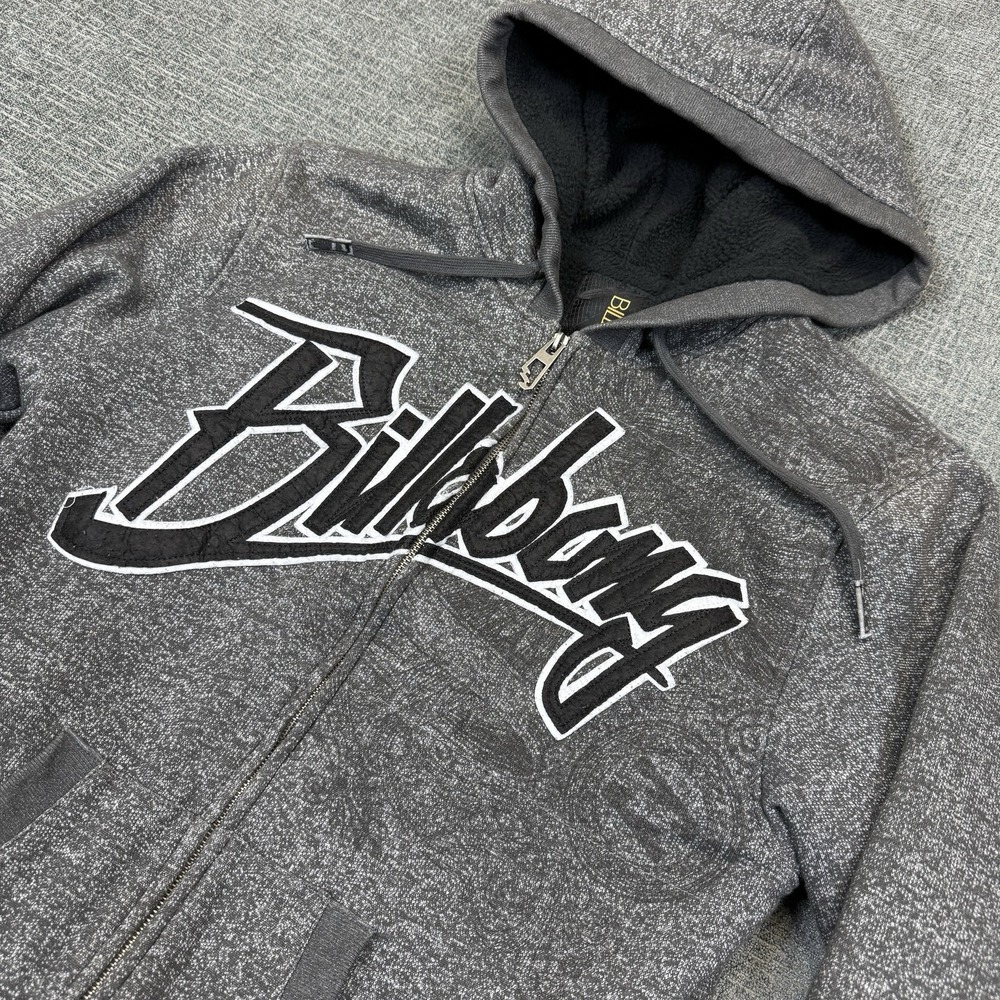 Billabong Sherpa Lined Hoodie‎ Mens Large Gray Full Zip Spellout Skate Jacket